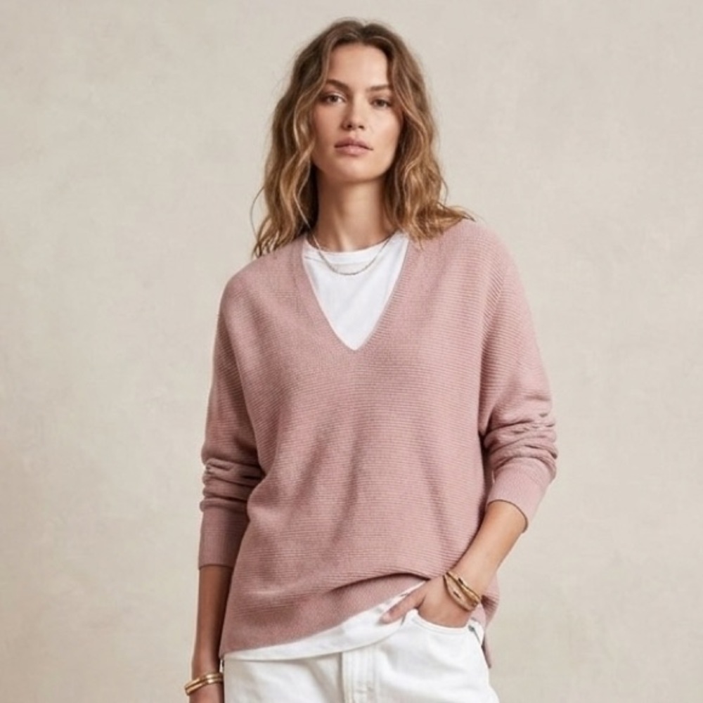 Uniqlo Pink Slouchy Oversized V-Neck Cotton Knit Athleisure Sweater M